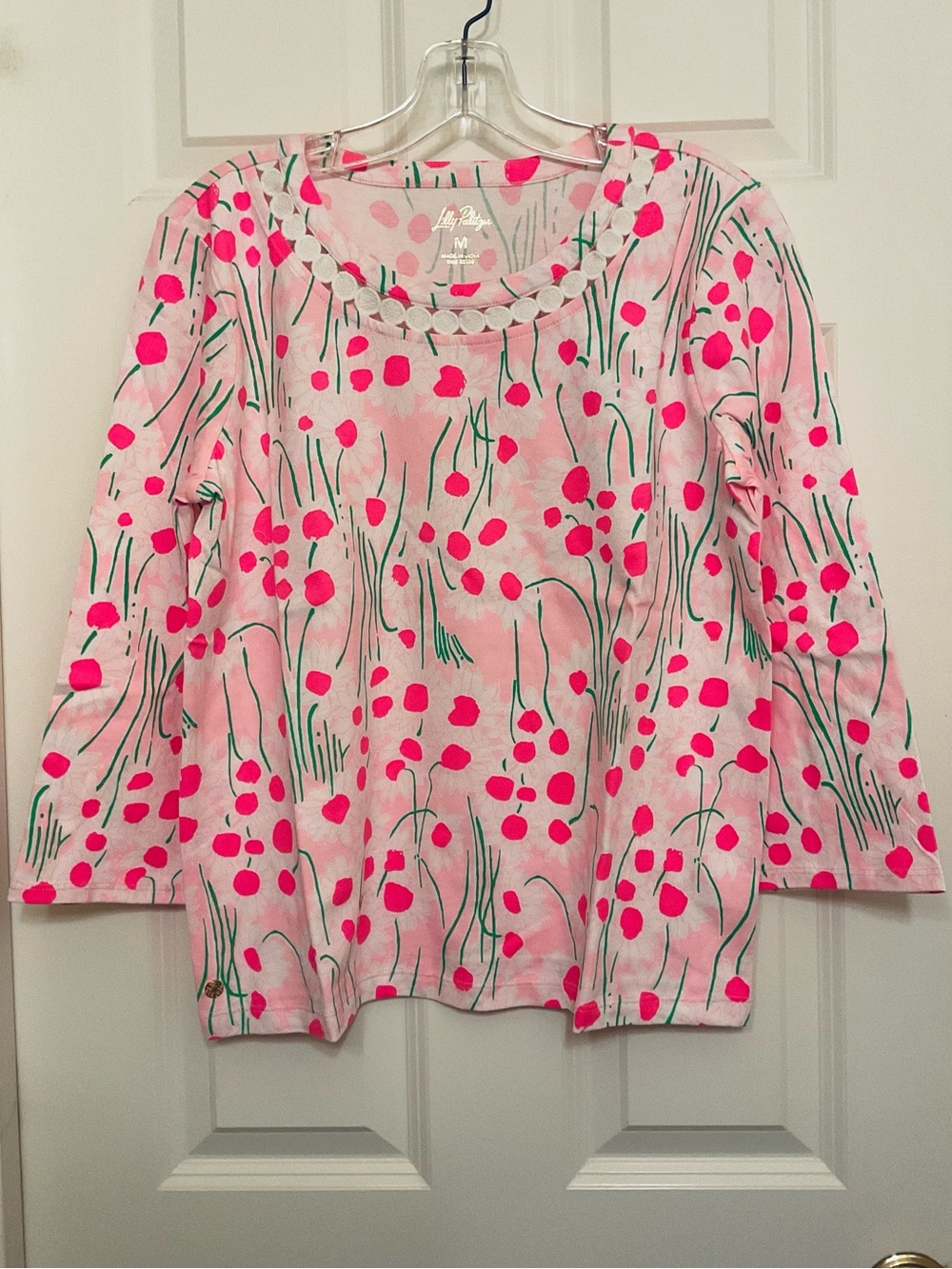 Lilly Pulitzer Clairmont Lace Trimmed Knit Top - Conch Shell Pink - Size M - Picture 5 of 8